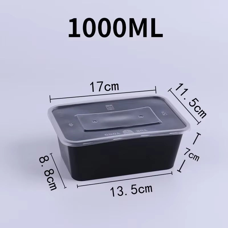 10PCS Plastic Disposable Food Containers Black Take Out Containers with Lid for Salads Sandwiches Kitchen Fridge Storage Boxes