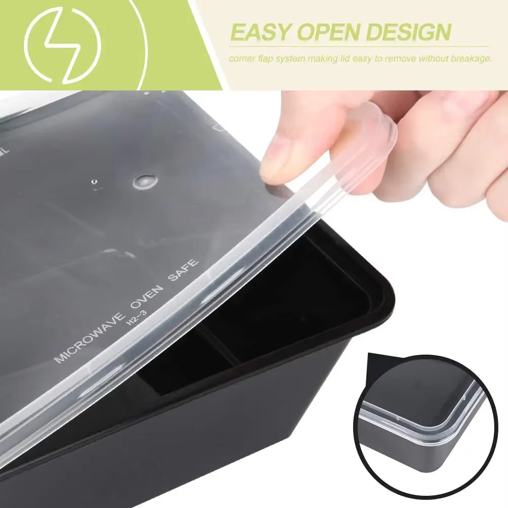 10PCS Plastic Disposable Food Containers Black Take Out Containers with Lid for Salads Sandwiches Kitchen Fridge Storage Boxes