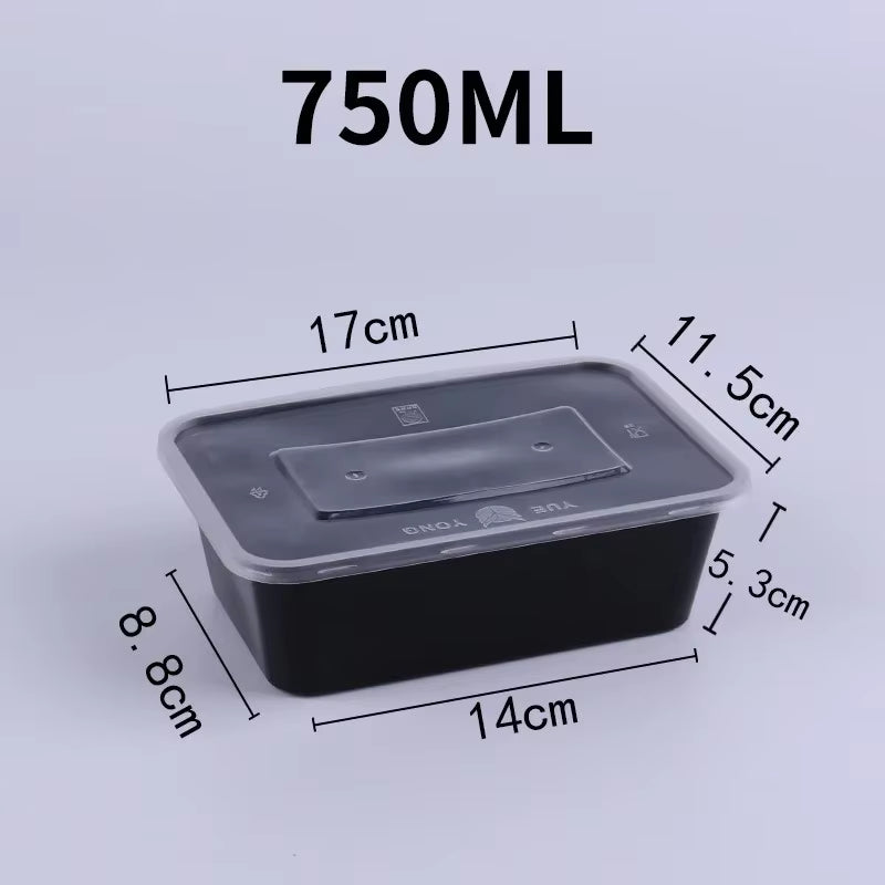 10PCS Plastic Disposable Food Containers Black Take Out Containers with Lid for Salads Sandwiches Kitchen Fridge Storage Boxes