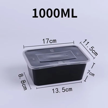 10PCS Plastic Disposable Food Containers Black Take Out Containers with Lid for Salads Sandwiches Kitchen Fridge Storage Boxes