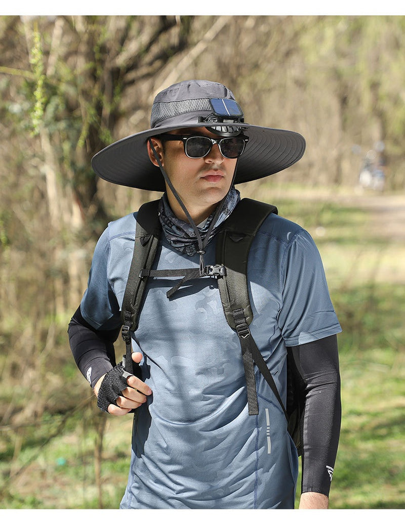 Outdoor Solar Rechargeable Wide Brim Fan Hat