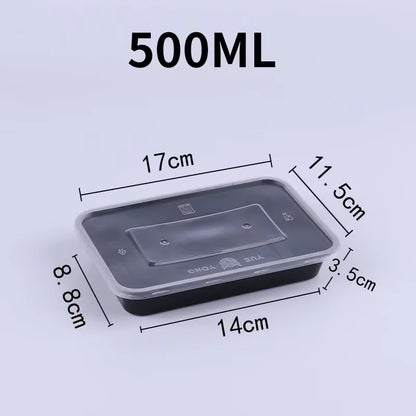 10PCS Plastic Disposable Food Containers Black Take Out Containers with Lid for Salads Sandwiches Kitchen Fridge Storage Boxes