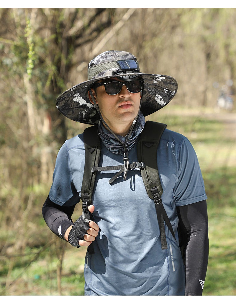 Outdoor Solar Rechargeable Wide Brim Fan Hat