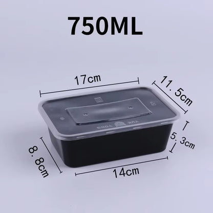 10PCS Plastic Disposable Food Containers Black Take Out Containers with Lid for Salads Sandwiches Kitchen Fridge Storage Boxes